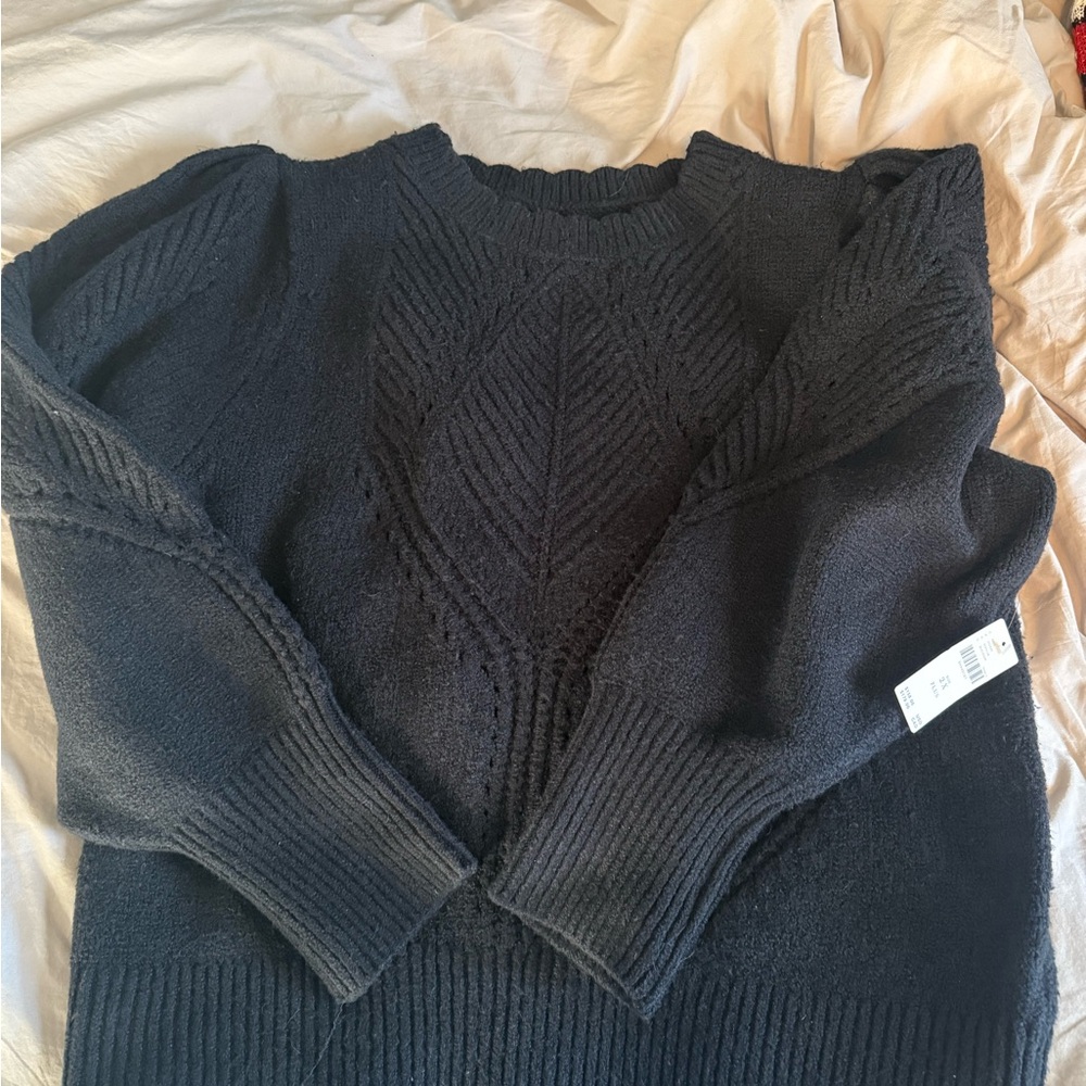 Anthropologie Black Textured Crew Neck Sweater